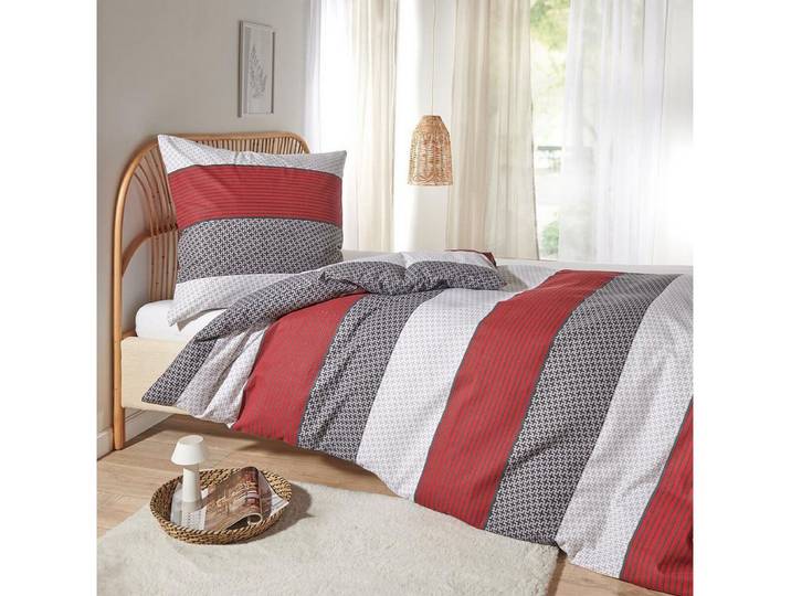 TRAUMSCHLAF Bettwäsche Nordic Stripe Red, Flanell, 3 teilig, hochwertige Flanell Qualität, warm und weich