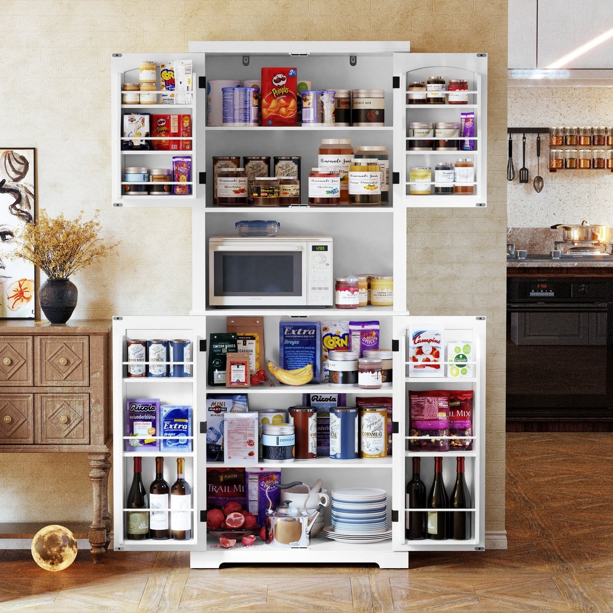 HOLTICO Hoogkast keukenbuffet met werkblad en legplanken wit