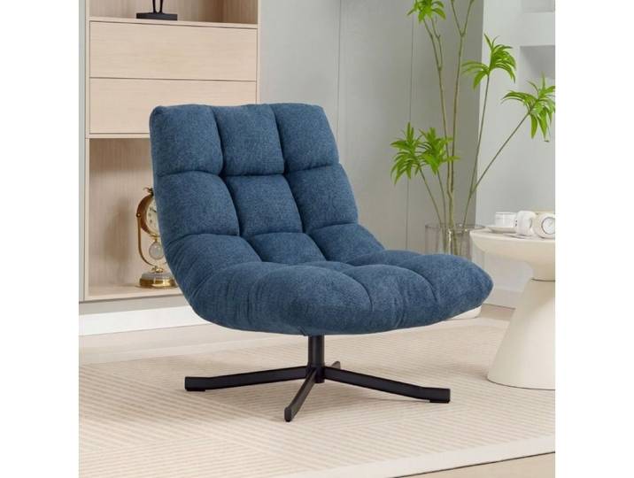 Fauteuil pivotant lounge – Bleu foncé – tissu chenille capitonné – rotation 360° – sans accoudoirs