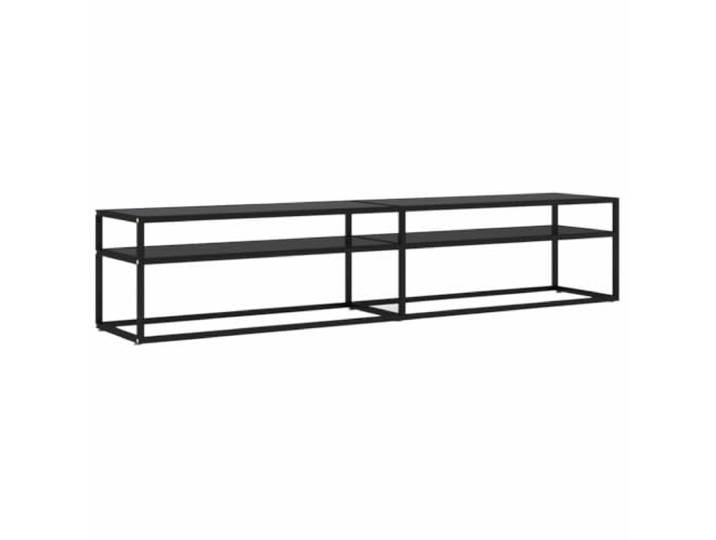hliofuir TV-Möbel Schwarz 200x40x40,5 cm Hartglas Fernsehtisch Offene Ablagefläche für Receiver und Medien im Wohnzimmer oder Heimkino mit pflegeleichter Oberfläche.