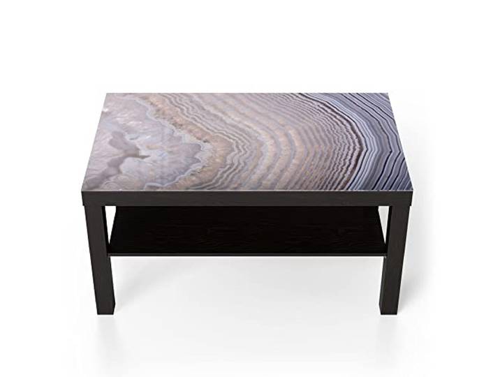 DEQORI Glastisch schwarz groß 90x50 cm Motiv Helle Achatschicht ausgefallener Beistelltisch aus Glas Hochglanz Couchtisch fürs Wohnzimmer moderner Couch Tisch mit Design
