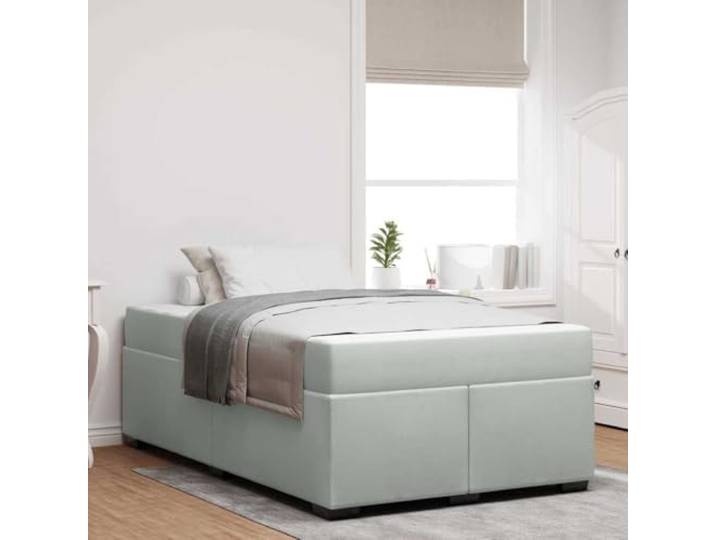 Samt Bettgestell mit Matratze Schlafzimmer Design Hellgrau 120 x 200 cm Bettrahmen mit Matratze Hellgrau 120x200 cm Samt Stoff Einzelbett mit Lattenrost Taschenfedermatratze Belastbar 280 kg