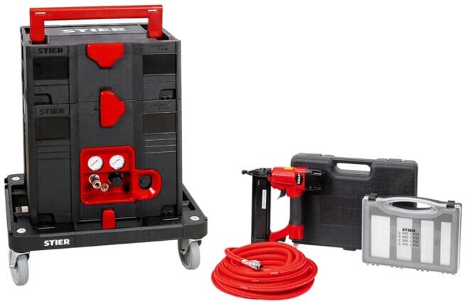 Kit compresseur-Systainer® STIER avec Systainer II T-Loc, planche à roulettes + cloueuse pneumatique, 6 pièces (905551)