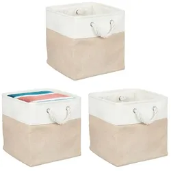 Relaxdays Aufbewahrungskorb Leinen im 3er Set Beige,Creme