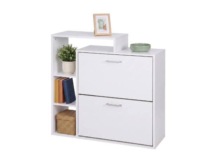 Schuhschrank RELAXDAYS relaxdays Schuhkipper 80 x 90 cm, Silber/Weiss , weiss (silber weiß), B:80cm H:90cm T:23,5cm, Faserplatte (90%), Kunststoff (10%), Schränke, Schuhschrank