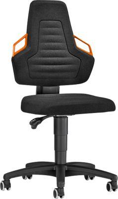 Arbeitsdrehstuhl, Rollen, Stoff schwarz, Griffe orange