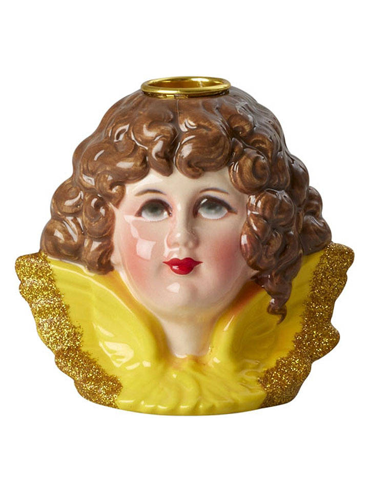 Rice Kerzenhalter "Angel Head" in Gelb/ Hellbraun - (H)14 x Ø 8 cm - onesize