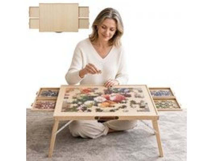 VEVOR Puzzletisch mit 1500 Teilen Klappbaren Beinen 4 Schubladen 868 x 628 mm für Erwachsene beim Puzzeln, mit Passgenauer Abdeckplatte (PVC) gegen Schmutz und Erhöhtem Rand gegen das Verrutschen