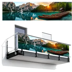 BALKON-SICHTSCHUTZ See - Berge - Sonnenuntergang - Boot Witterungsbeständig 300x80 cm