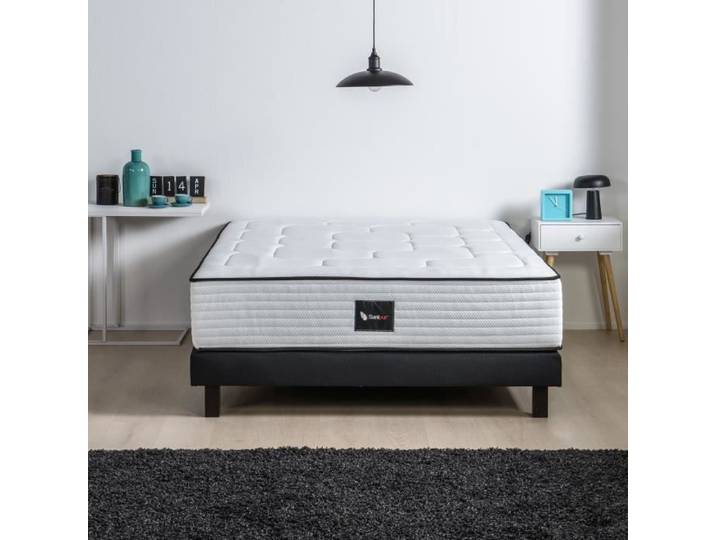 DEKO DREAM Ensemble matelas + sommier bois massif 160 x 200 - 700 ressorts ensachés - Medium - HOTEL SANIPUR