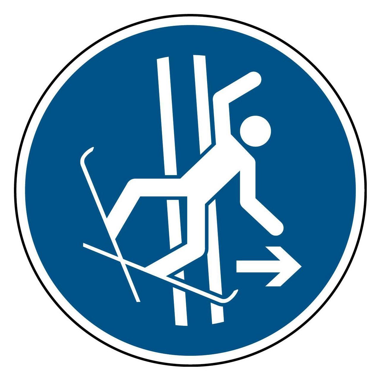 Brady ISO-Sicherheitsschild - Im Fall eines Sturzes Schleppspur sofort verlassen (M/M035/NT-PP-DIA100/1-B)