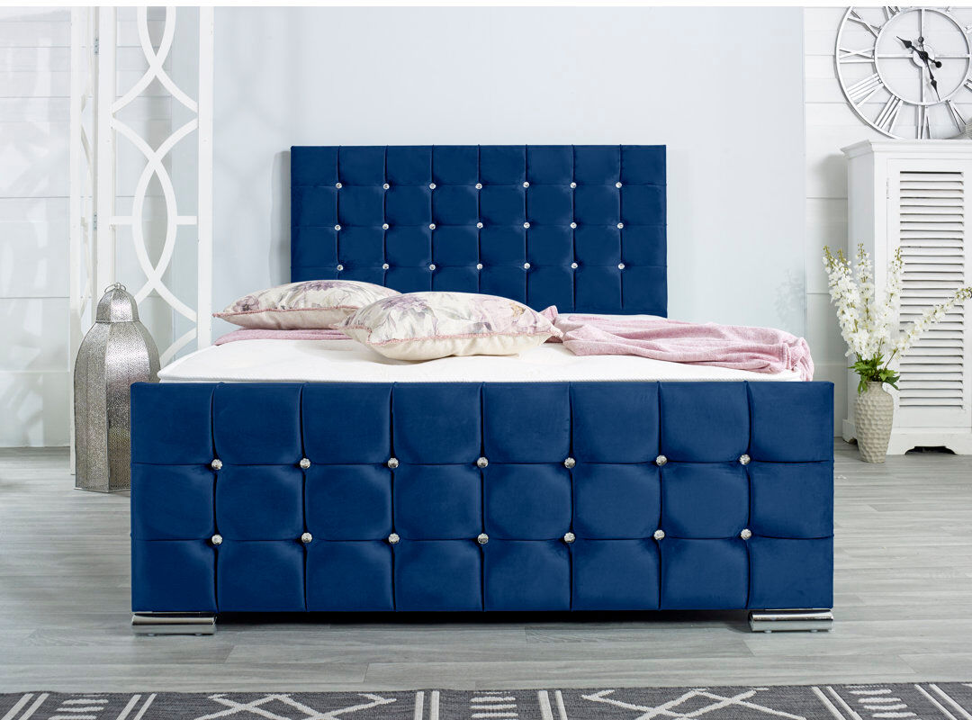 Wayfair Sleep Lexington Upholstered Bed Frame Blue Kingsize (5')