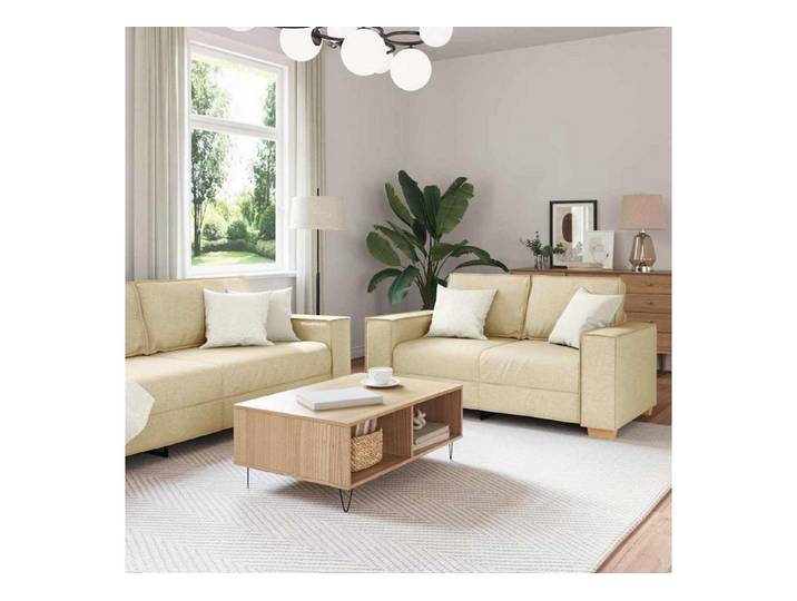 LuxusKollektion Sofa Sofa 3er 2er Sitzer Creme Stoff 2-Sitzer+3-Sitzer Creme