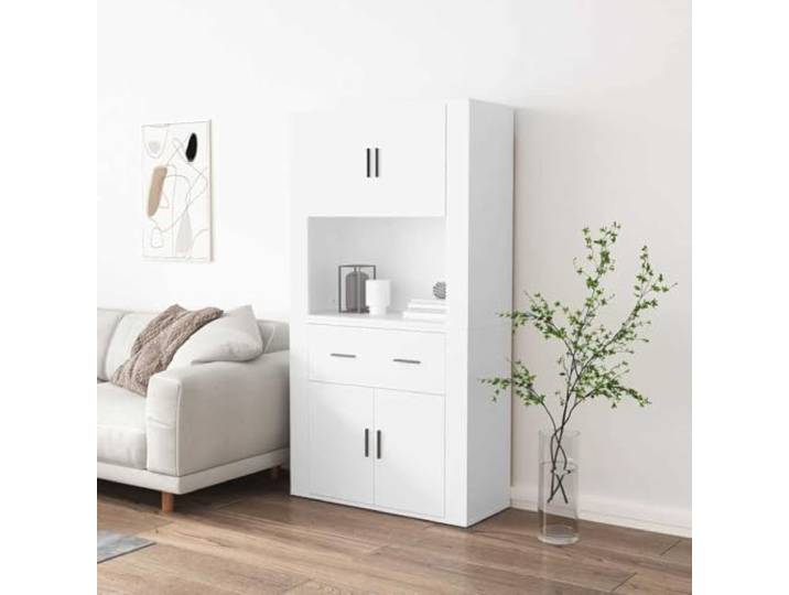 HEFZGDB Stilvolles Highboard für Wohnzimmer aus Holzwerkstoff in Weiß mit Wandmontage für viel Stauraum und platzsparendes Design