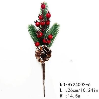 Inspired Finds Green And Red Christmas Pine Branch Picks For DIY Holiday Decor variant 8: Red Berries With Pine Cone And Pine Leaves 10.24in 26cm