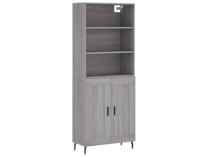 KKgypkn Highboard Grau Sonoma 69,5x34x180 cm Holzwerkstoff Viel Stauraum, Metallfüße, Praktische Türen, Stabile Konstruktion