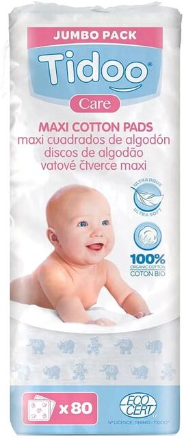 Tidoo Maxi Quadrados Algodão Bio 80 Unds