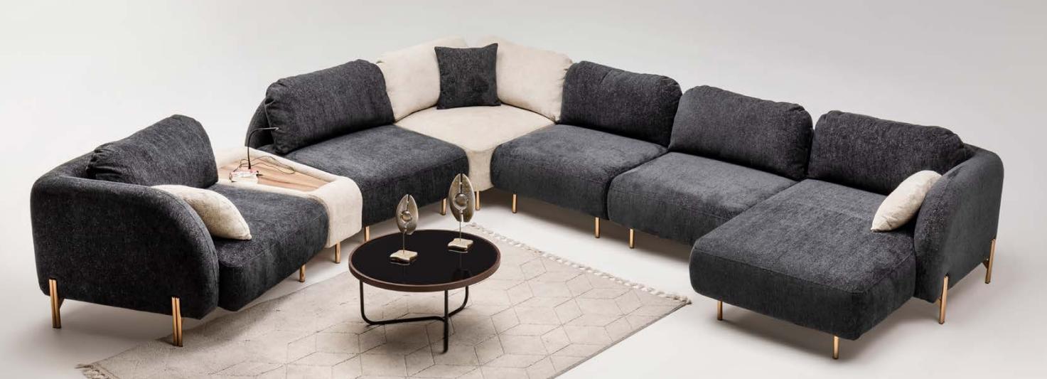 Modulares Sektionssofa Ecksofa U-Form Counch Grau Ottomane Stoff Sofa