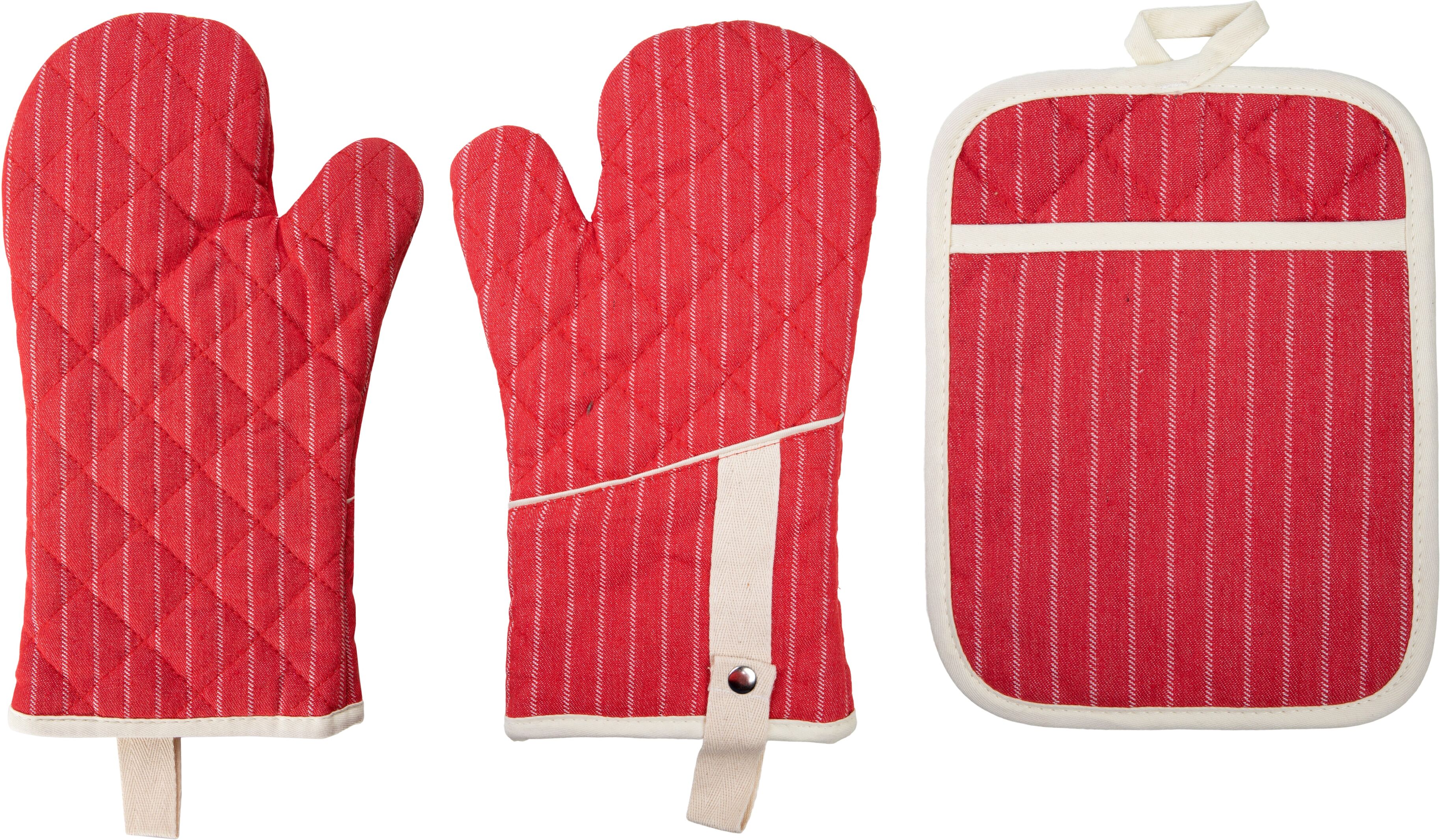 Topfhandschuhe STUCO "gestreift", rot (rot, natur), Baumwolle, Polyester, Topflappen, Topfhandschuhe rot, natur Einheitsgröße