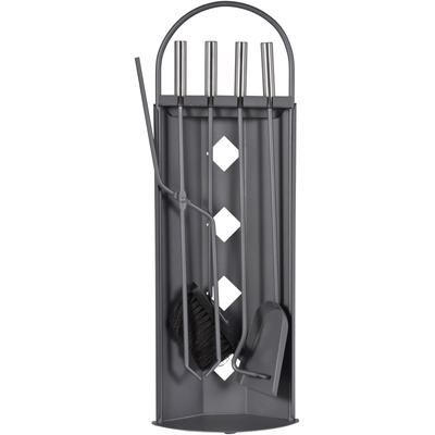 Kamingarnitur FIREFIX, grau, B:23cm H:66cm L:14,5cm, Stahl, Reinigungs-Sets
