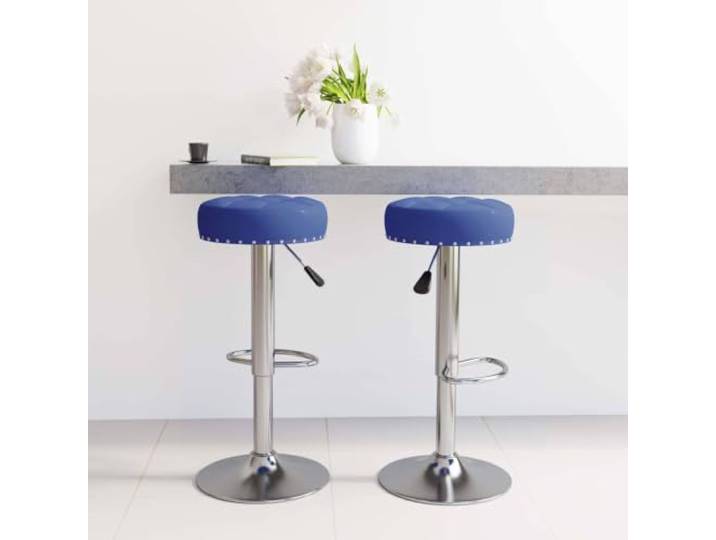 Barhocker 2 Stk. Blau Stoff, Höhenverstellbar mit Fußstütze, verchromter Stoffbezug, verchromter Stahl, Gasdruckfeder, Fußstütze, 110 kg Belastbarkeit