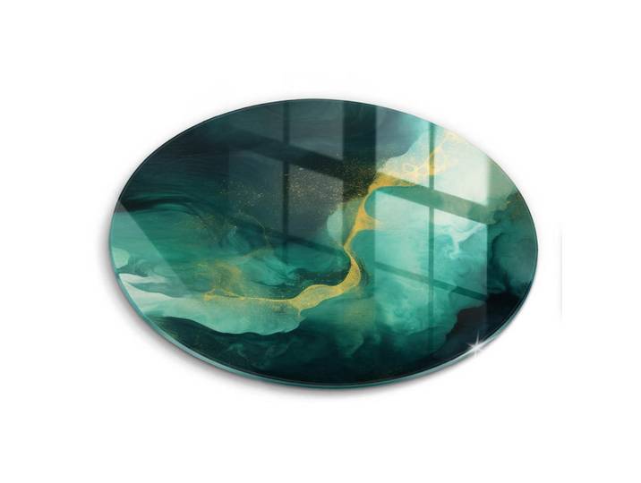 Wallfluent Glasplatte Ø 40 cm Flaschengrün, Mintgrün, Glas, Rund, 40x40 cm, Küchenzubehör, Schneidebretter