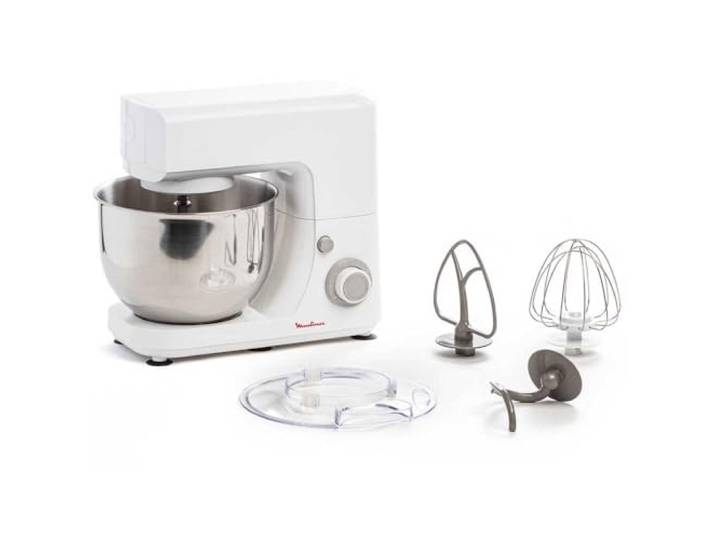 Moulinex Küchenmaschine, essentielle Multifunktions-Küchenmaschine, 800 W, 6 Geschwindigkeitsstufen, Schüssel aus Edelstahl, 4,8 l, Backset Kompaktes Design elfenbeinfarben