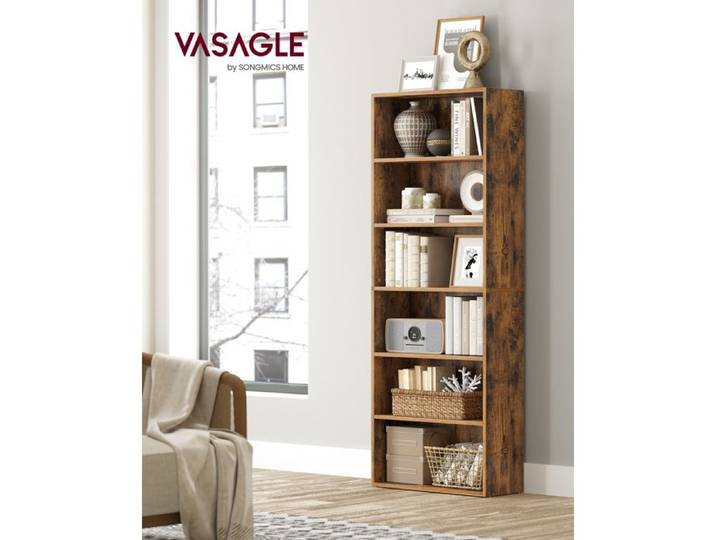 Bibliothèque Étagère sur 6 Niveaux Meuble de Rangement Ouvert Marron rustique
