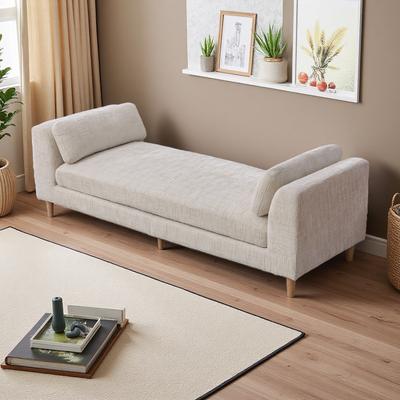ZWYO HOSIMU "83""L Wide Chenille Upholstered Chaise Lounge with Armrests, 2 Bolster Pillows, Rubberwood Legs, End of Bed Bench for Living Room"