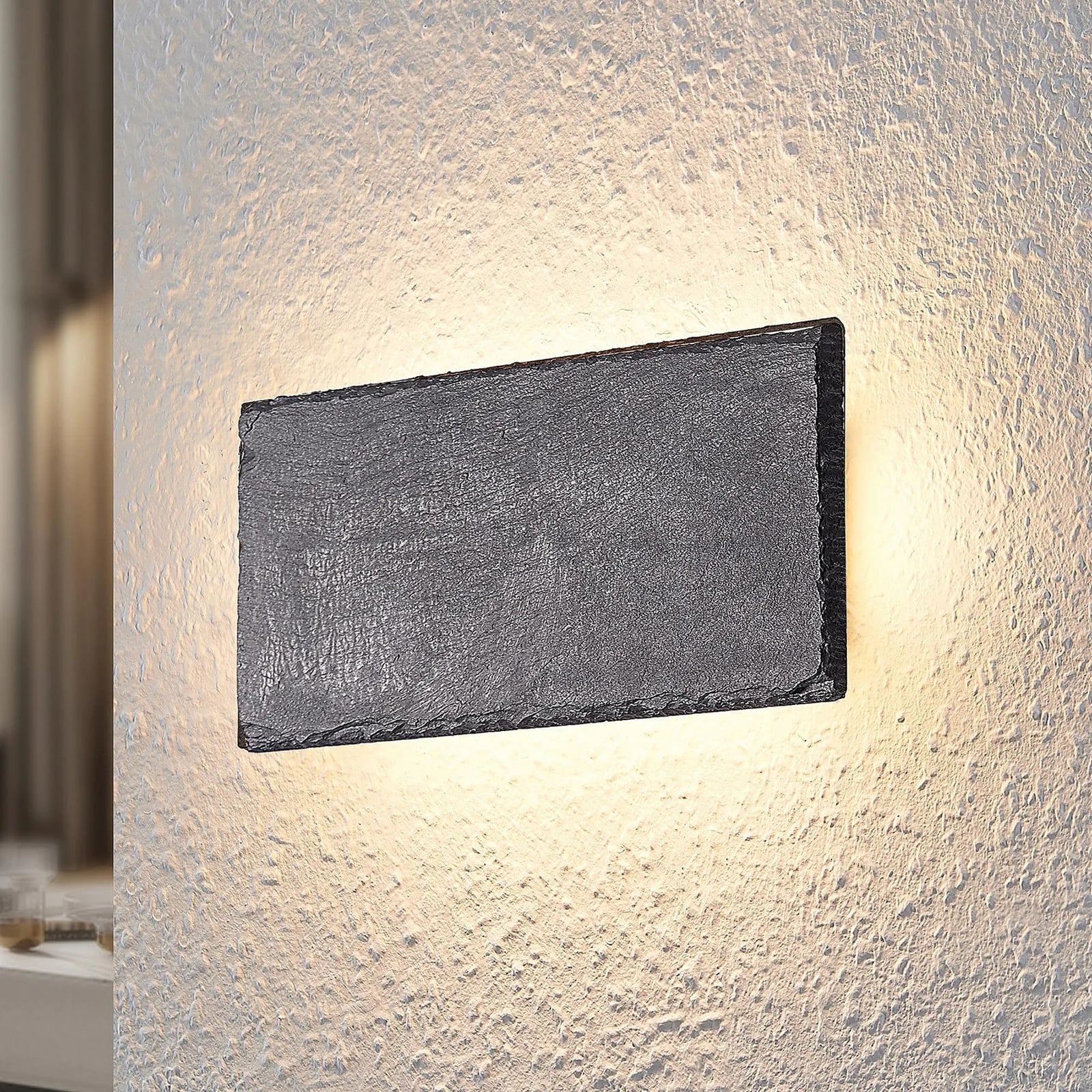 Lindby Peetu Square LED Wandlamp - Zwart/Grijs - Modern - Metaal en Steen