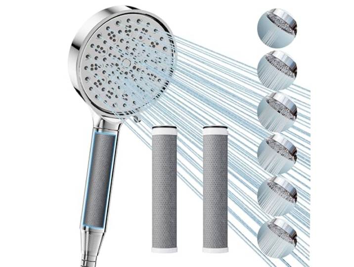Cobbe Pommeau de douche avec filtre anti-calcaire pour eau dure\, douchette à main avec 3 filtres en carbone\, 3 types de jets\, haute pression\, élimine 99 % du chlore