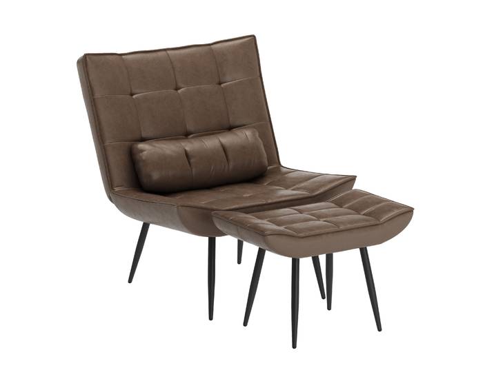 Sessel Leder BRICK mit Hocker braun