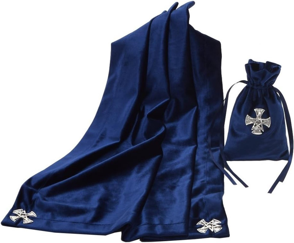 Blauw Altar Tarot Tafelkleed met Tarot Tas - Vierkant Velours Divinatie Tafelkleed voor Wicca en Spirituele Praktijken - 62 x 62 cm