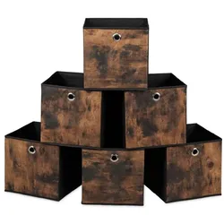 Relaxdays Stoff Aufbewahrungsbox Holzoptik 6er Set Braun,Schwarz,Silber