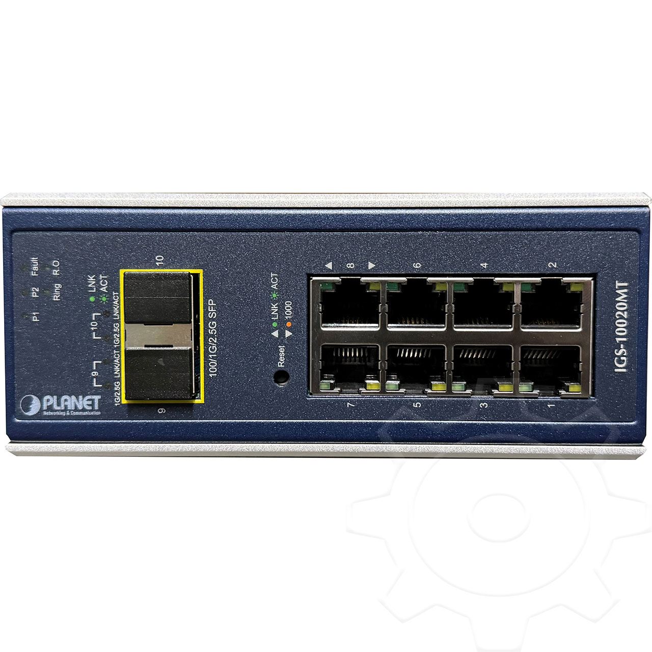 Planet Industrial Gigabit LWL Switch IGS-10020MT, 8x 1 Gigabit/s (RJ45), 2x SFP Slot, für Hutschienenmontage