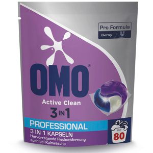Omo Waschmittel Professional Pro Formula, Active clean 3in1, Caps, Universal, 1,04kg, Waschladungen 80