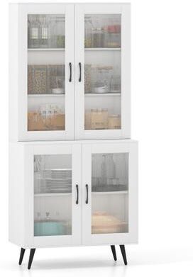 Costway 70.5 inch Tall Kitchen Pantry Cabinet Cupboard with 4 Transparent Doors-White