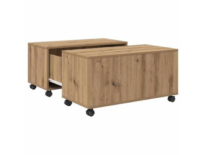 LASWWQMRF Couchtisch Quadratisch mit Rollen 75x75x38 cm Artisan-Eiche Quadratischer Beistelltisch aus Holzwerkstoff mit Schublade und 4 Rollen für flexibles Umstellen im Wohnzimmer.