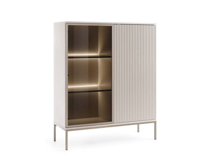 Sepro Meble Vitrine Weiß Santi Mit Lamellen, Beige, 104x126x39 cm, Esszimmer, Vitrinen, Vitrinenschränke