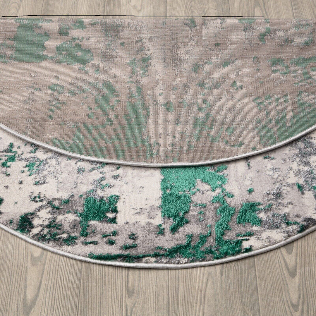Borough Wharf Arquilla Abstract Flatweave Area Rug Green Round 120cm