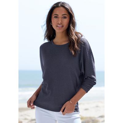Langarmshirt VIVANCE "in modischer Struktur-Optik", Damen, Gr. 40/42, blau, Strick, Obermaterial: 55% Polyester (REPREVE), 42% Viskose, 3% Elasthan, Strukturmuster, figurumspielend, Rundhals, Shirts Langarmshirt, aus pflegeleichter Strickqualität...