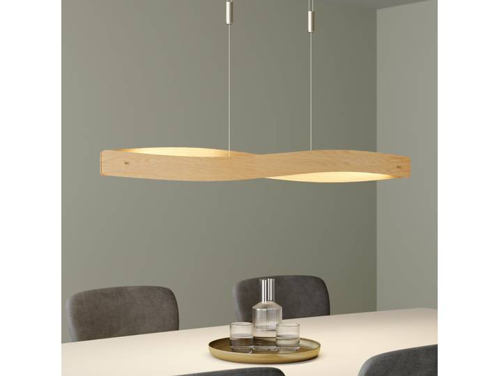 Lian Suspension L119 Oak/Nickel - Lucande Quitani - Salon / séjour - Design - Bois - À ampoule unique
