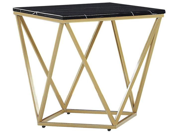BELIANI Beistelltisch Schwarz MDF Marmor Optik quadratisch 50x50 cm mit goldenem Metallgestell Modern Glamour Stil Sofatisch Wohnzimmer Salon Möbel