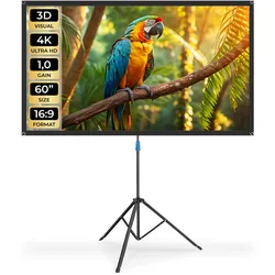 tectake® Beamer-Leinwand, für 4K, HD, Ultra HD und Full HD, Gain-Faktor 1,0, reißfester Terylenestoff, faltenfrei gespannt, Format 16:9, 60”