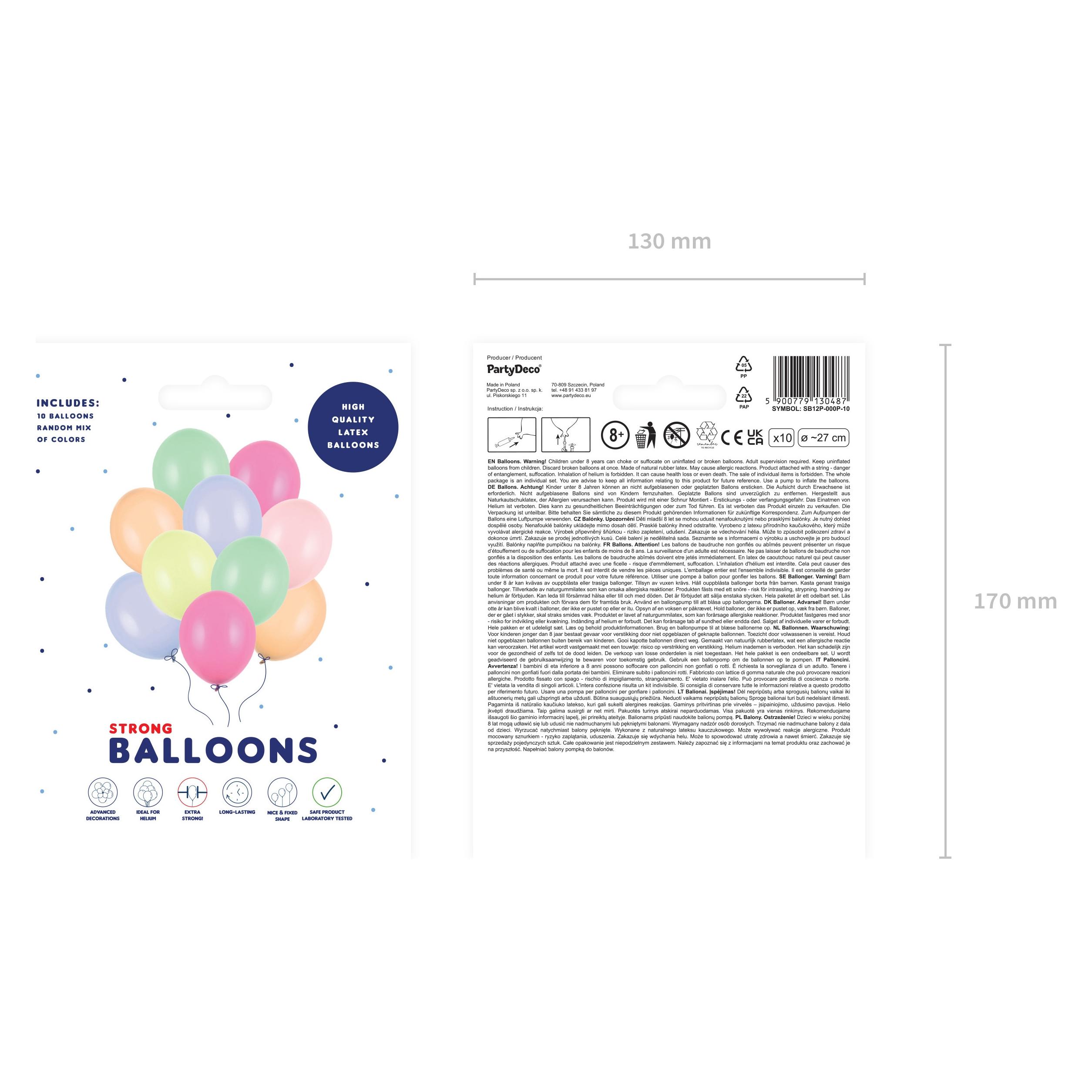 Partydeco Strong Balloons 27cm, Pastel Mix (1 pkt / 10 pc.) (10x) (SB12P-000P-10)