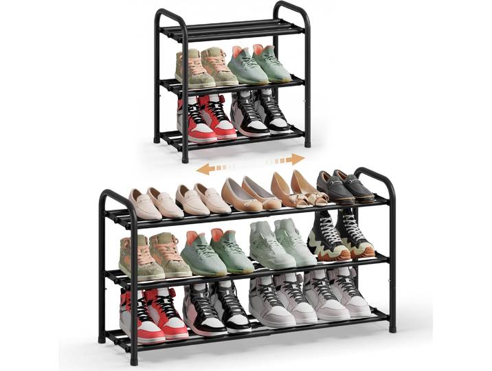 Schuhregal 3 Ebenen ausziehbar 44,5-82,4 cm Schwarz