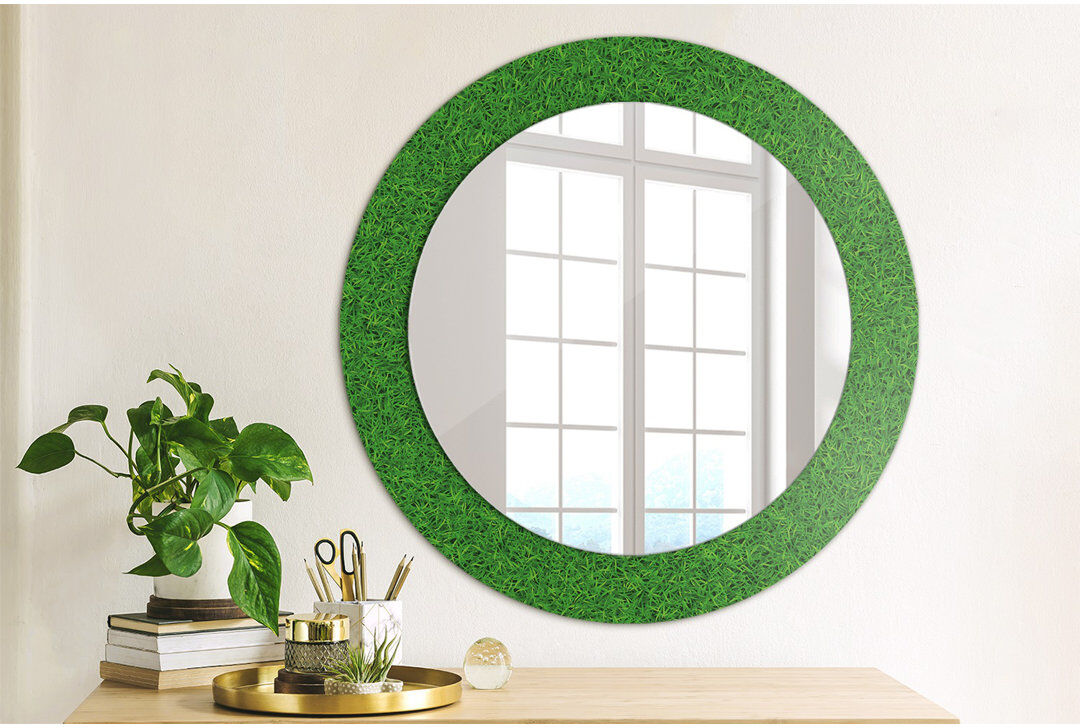 East Urban Home Huldar Glass Flat Mirror Green Green Grass 60cm H x 60cm W