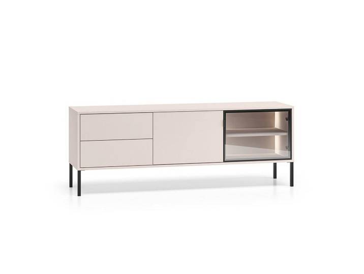 Petits-meubles Tv-Möbel Paige Kaschmir und Schwarz, Holzwerkstoff, 2 Schubladen, 160x59x40 cm, Wohnzimmer, TV Möbel, Lowboards, Lowboards stehend
