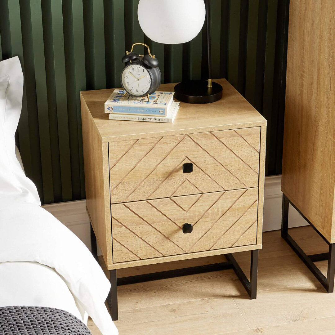 Natur Pur Landers 2 Drawer Modern Bedside Table 60cm H X 48cm W X 39.5cm D