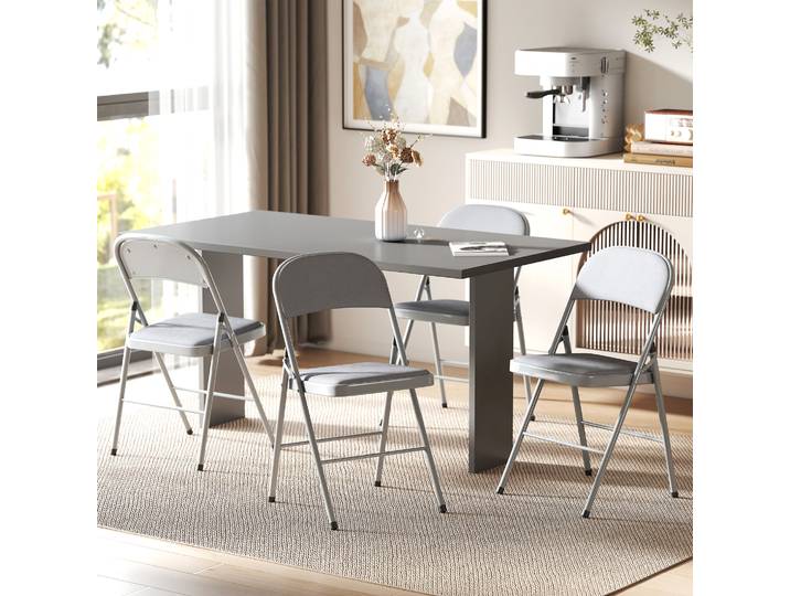 HOMCOM Lot 4 Chaises Pliantes Velours Gris Cadre Acier
